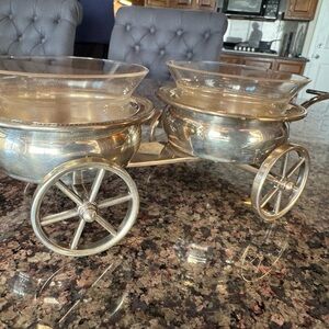 Silver Plated Serving Cart with Glass Bowls